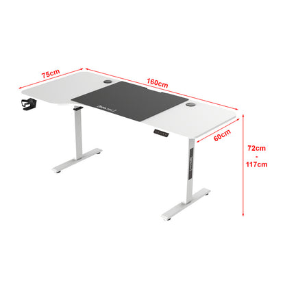 Verstelbaar Bureau – Zit Sta Bureau – Elektrisch Hoogtebureau – Werkplek Op Maat – Wit 160x75 cm – Traploos Verstelbaar 72-117 cm – Geheugenfunctie Met Kabelmanagement