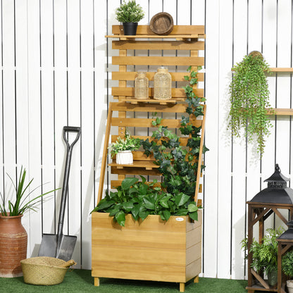 Verhoogde Tuinbak – Plantenbak – Kruidenbak – Moestuinbak – Balkonbak – Bruin – Massief Hout – Weerbestendig Met 3 Laden En Klimrek