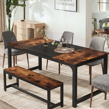 160.02cm x 80.01cm Heavy-Duty Industrial Rectangular Dining Table with Metal Legs & Engineered Wood Top - Modern Large Conference Desk for Home, Office, Kitchen, 4-6 Person, Black/Beige, Spacious Surface, Easy Assembly (Board