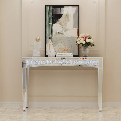 Spiegelconsole – Sidetable – Haltafel – Dressoir – Bijzettafel – 120x80 cm – Zilverplated Glas – Crushed Diamant Accent