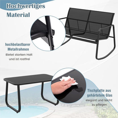 Tuinmeubelset – Tuinset – Loungeset – Balkonset – Terrasmeubilair – 4-Delige Zwart Met Rocking Stoelen – Met Veilig Schommelmechanisme en Versterkt Metaalframe