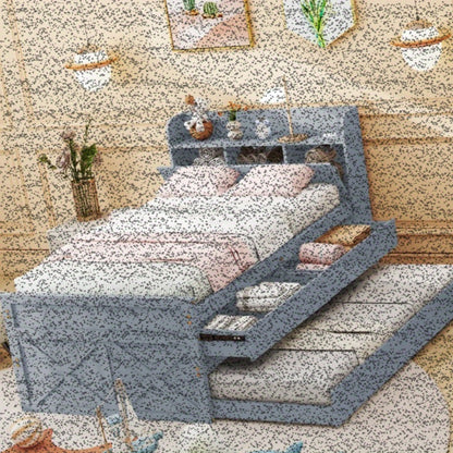 Bedframe – Eenpersoonsbed – Slaapbank – Opbergbed – Studentenbed – Compact Formaat 90x190 cm – Uittrekbare Lade & Ingebouwd Nachtkastje – Modern Kunststof Zonder Hout