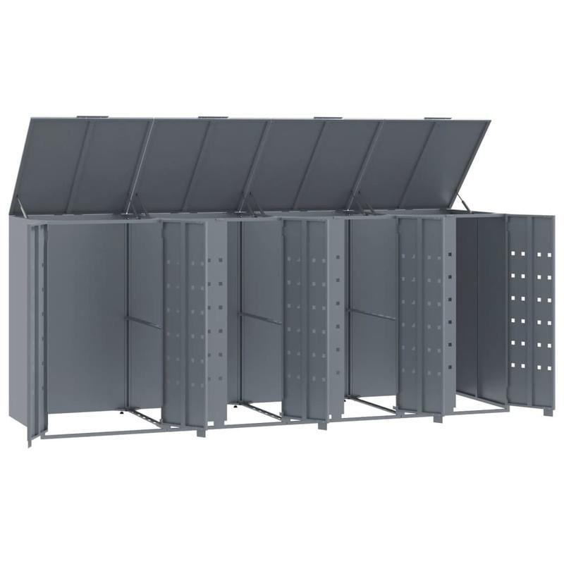 Containersdeksel – Vuilnisbakafdekking – Afvalbakhoes – Containerkap – Afvalcontainer Deksel – Stevig Stalen Frame – 4 Containers Met Wielen – Grijs – 276x79x117 cm
