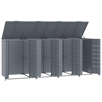 Containersdeksel – Vuilnisbakafdekking – Afvalbakhoes – Containerkap – Afvalcontainer Deksel – Stevig Stalen Frame – 4 Containers Met Wielen – Grijs – 276x79x117 cm