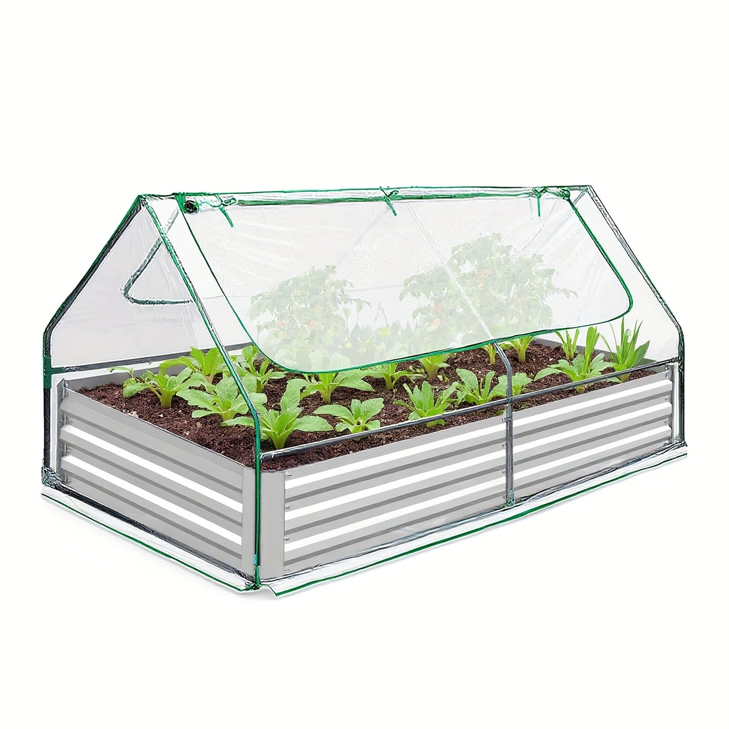 hoogtebaktuin – moestuinbak – kweekbak – plantenbak – kruidentuin – verzinkt metaal – geïntegreerde kas met oprolbare vensters – 180x90x90 cm