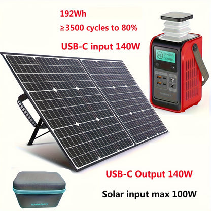 Powerbank – Power Station – Zonne-Generator – Draagbare Batterij – Camping Accu – 192Wh LiFePO4 Batterij – 140W USB-C Snelladen