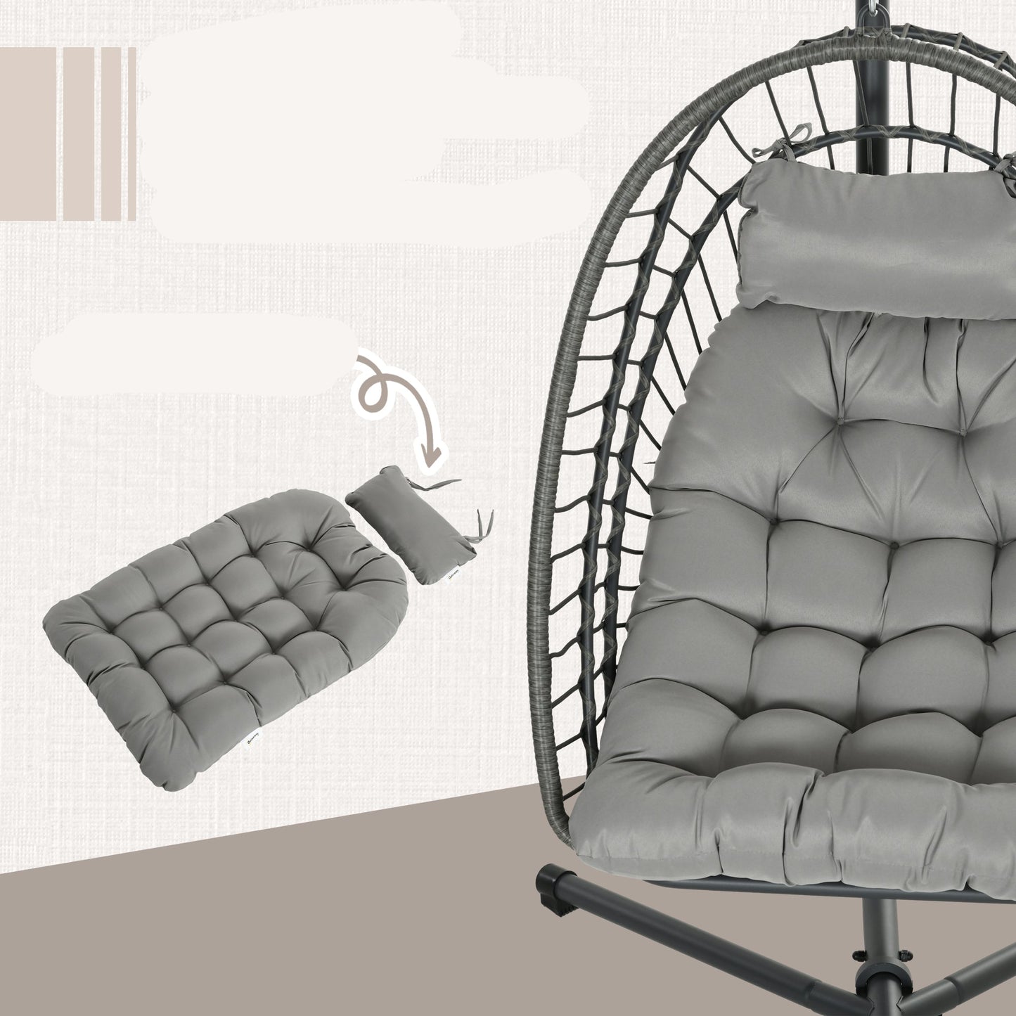 Hangende Tuinstoel – Hangstoel – Schommelstoel – Relaxstoel – Mandstoel – Grijs – Stevig Met Metaal Frame – Dik Kussen 10 Cm