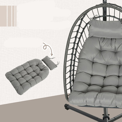 Hangende Tuinstoel – Hangstoel – Schommelstoel – Relaxstoel – Mandstoel – Grijs – Stevig Met Metaal Frame – Dik Kussen 10 Cm