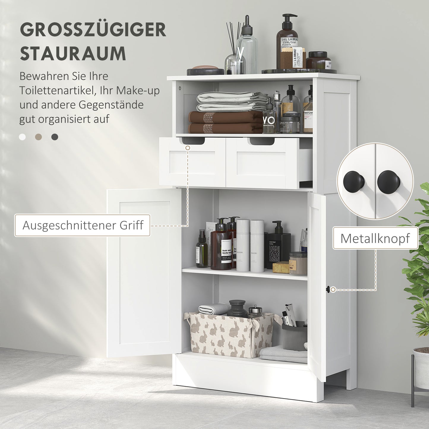 Bathroom Cabinet with 2 Drawers, Door, 60 x 30 x 109 cm, White