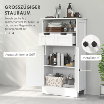 Bathroom Cabinet with 2 Drawers, Door, 60 x 30 x 109 cm, White