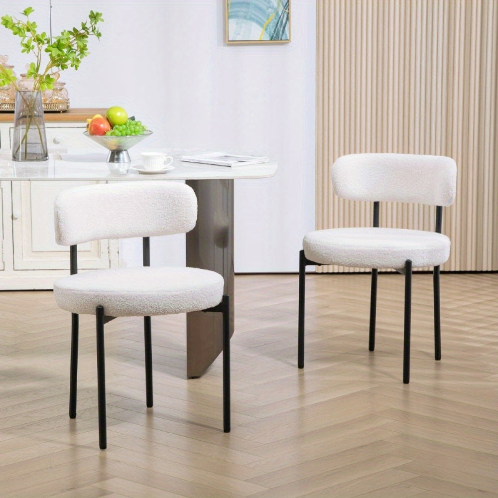 Eetkamerstoelen – Stoelen – Zitmeubels – Bijzetstoelen – Eetkamerstoelen Set – Crèmekleurige Fleece Bekleding – Stevige Metalen Poten – Onderhoudsvriendelijk & Comfortabel