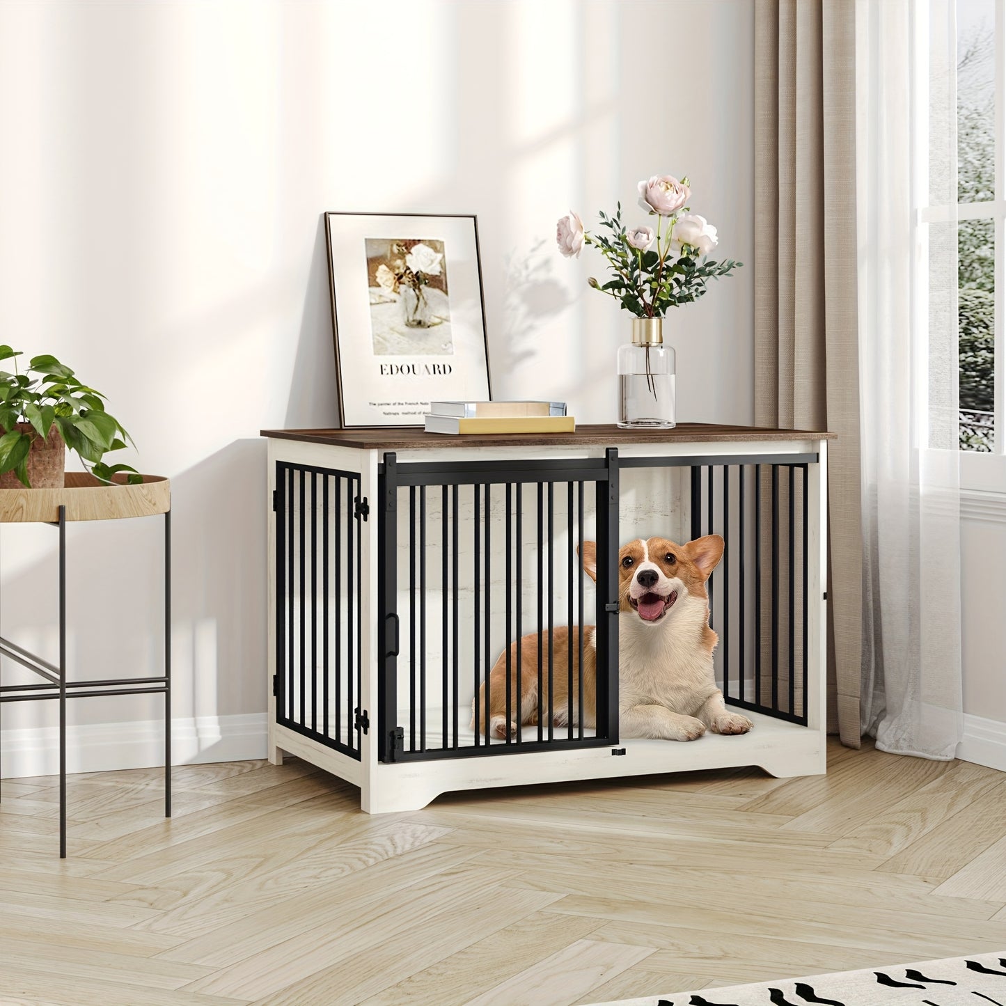 Hondenbench – Hondenkooi – Hondenhok – Hondenkooi Meubel – Hondenbench Hout – 100x60x68 cm – Dubbele Deuren & Duurzaam Hout-Metaal Design
