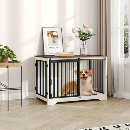 Hondenbench – Hondenkooi – Hondenhok – Hondenkooi Meubel – Hondenbench Hout – 100x60x68 cm – Dubbele Deuren & Duurzaam Hout-Metaal Design