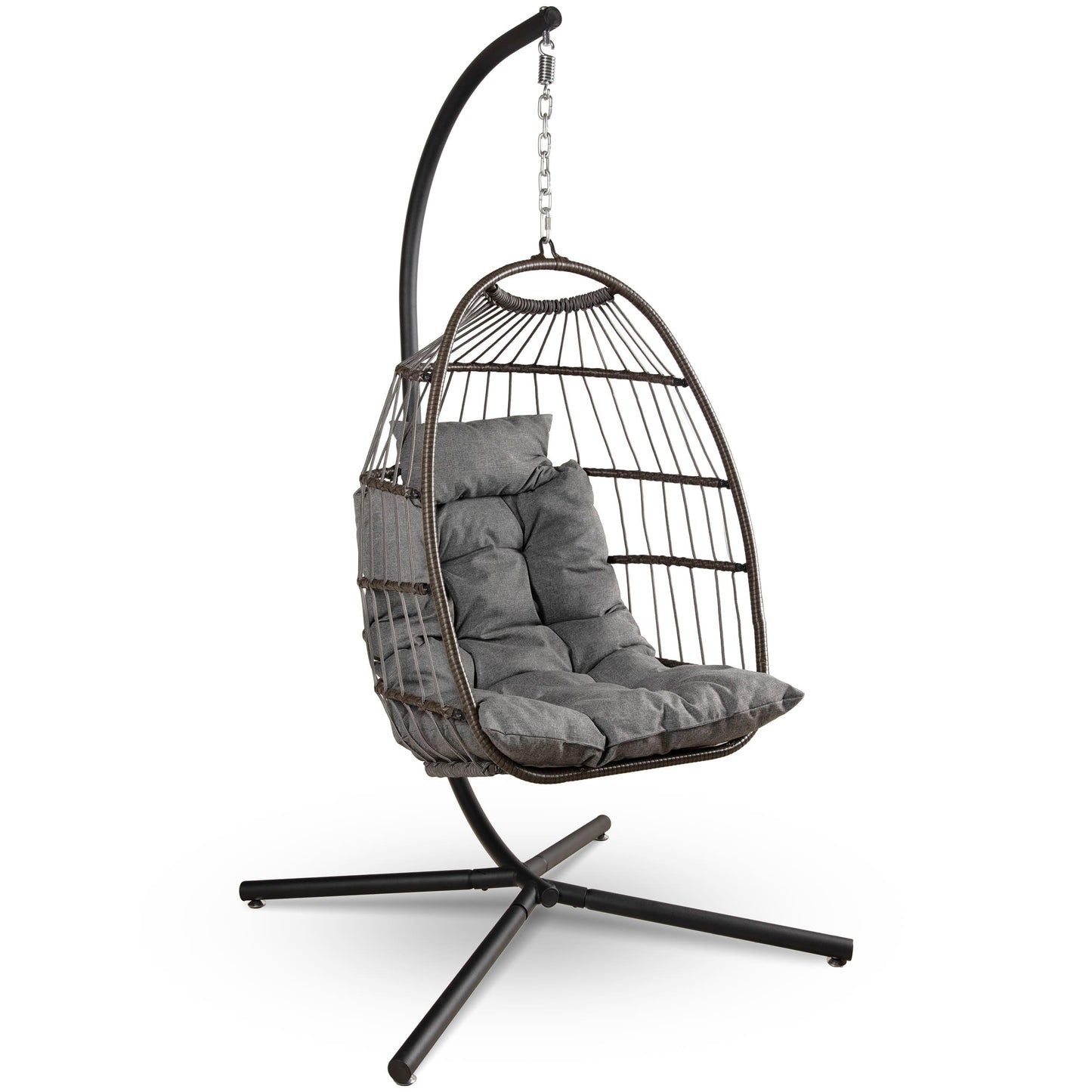 Hangende Eierstoel – Schommelstoel – Hangstoel – Relaxstoel – Eierhangstoel – Diepgrijs – Draagvermogen 250 kg – Water- en UV-bestendige Kussens