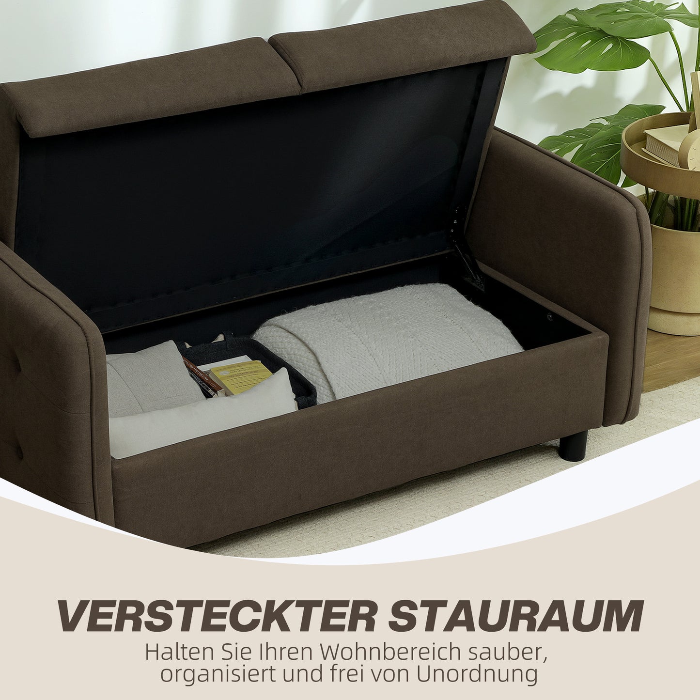 Bankstel – 2-Zitsbank – Sofa – Loveseat – Zitbank – Fluwelen Bekleding – Met Opbergruimte – Compact Formaat – Stevig Comfort