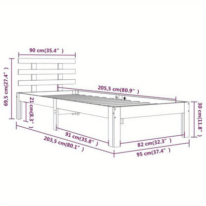 Bedframe – Eenpersoonsbed – Ledikant – Houten Bed – Slaapbank – Massief Hout – Wit – 90x200 cm – Duurzaam & Eenvoudige Montage