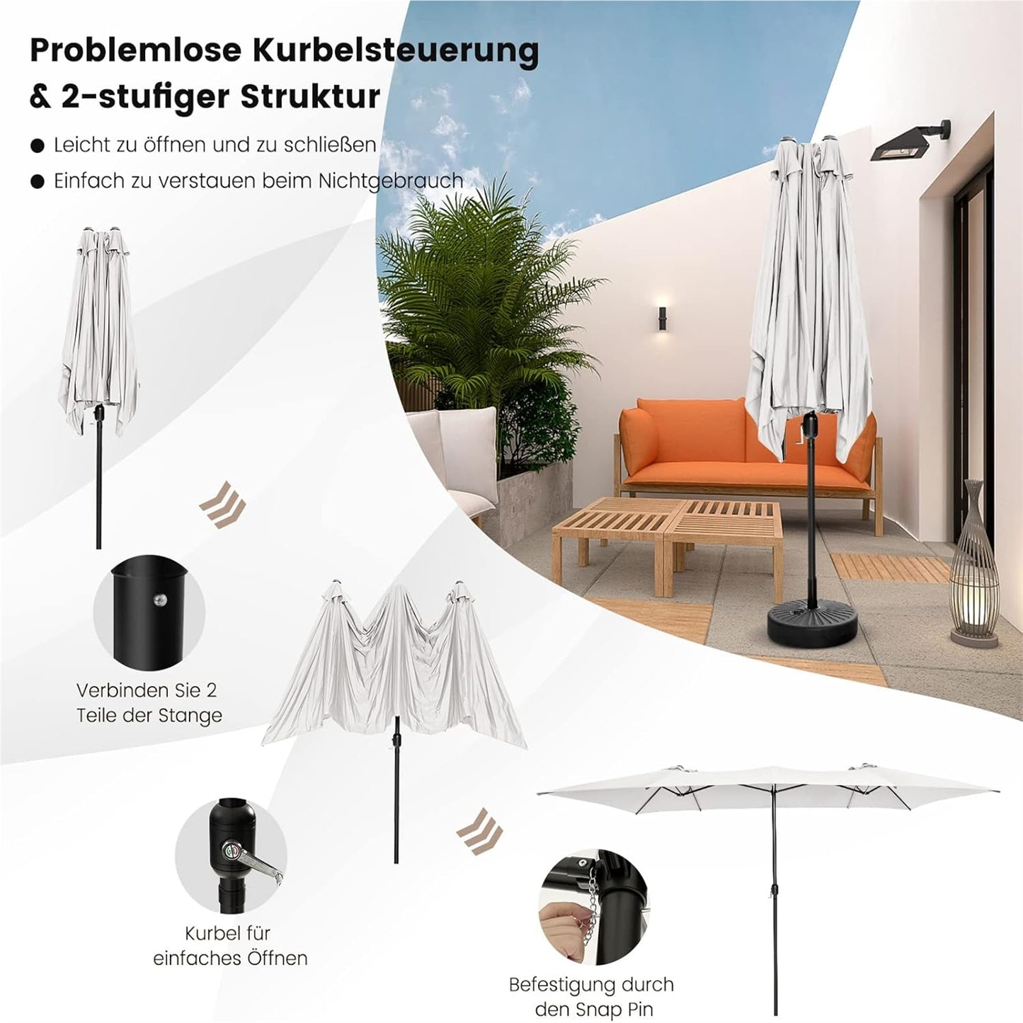 Dubbele Parasol – XXL Zonnescherm – Tuinparasol – Terrasparasol – Marktparasol – Extra Groot 426x265 cm – UV-bestendig Polyester Met Ventilatie