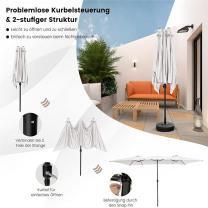 Dubbele Parasol – XXL Zonnescherm – Tuinparasol – Terrasparasol – Marktparasol – Extra Groot 426x265 cm – UV-bestendig Polyester Met Ventilatie