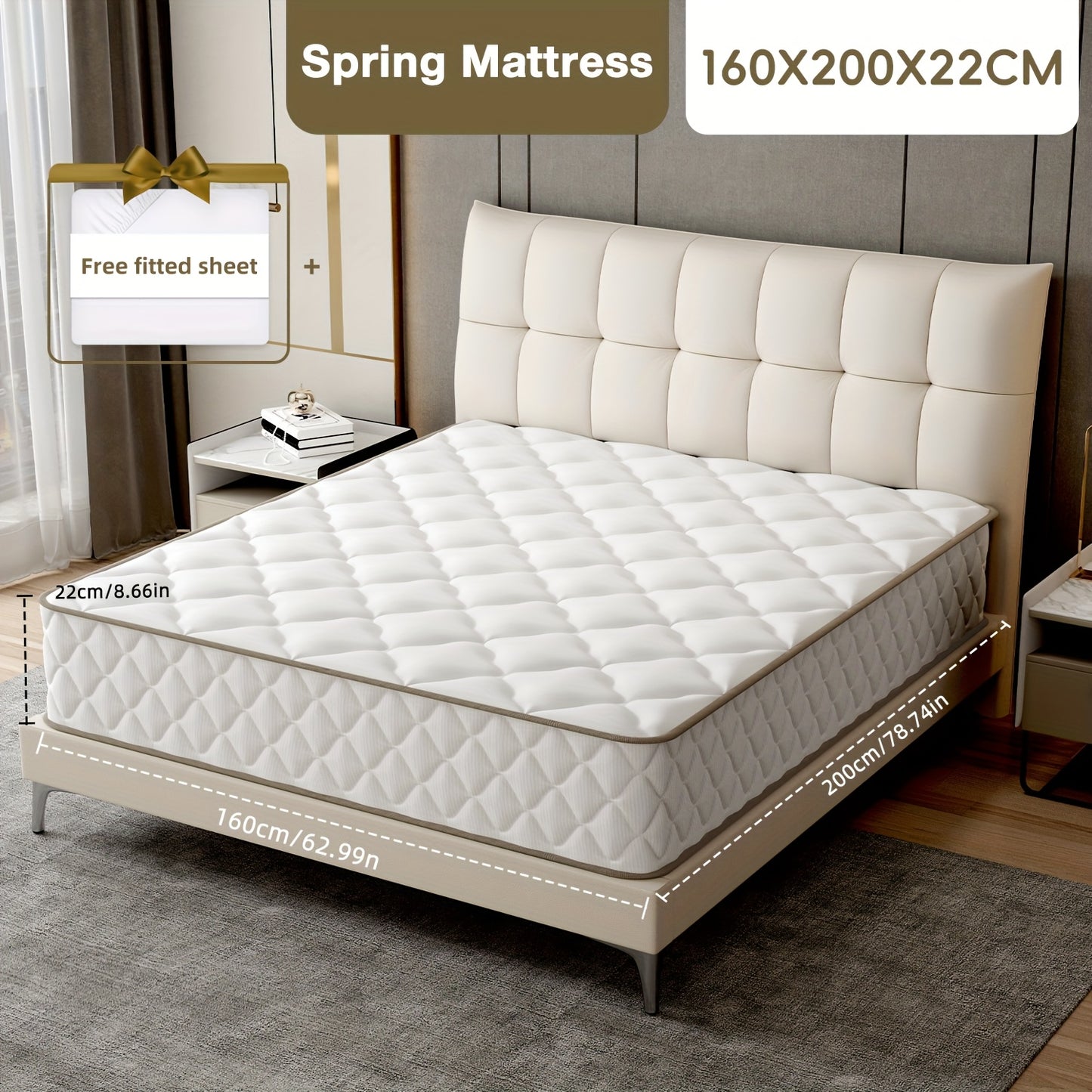 Pocketveringmatras 160x200 cm – Matras – Matrassens – Slaapmatras – Innerspring Matras – 7-Zones Pocketvering – Medium Stevig – Ademend – Geluidloos – 22 cm Hoogte – Inclusief Matrasbeschermer