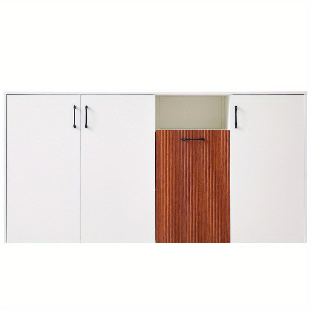 Dressoir – Sideboard – Opbergkast – Buffetkast – Ladekast – Modern Wit & Natuurlijk Bruin – Massief Hout & Spaanplaat – 160x40x80 cm – Vrijstaand Met Deuren En Open Plank