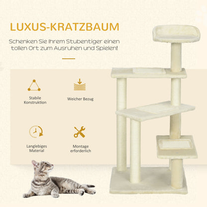 Krabpaal – Kattenboom – Krabmeubel – Kattentoren – Kattenkrabpaal – 100 cm Hoog – Sisal Krabstokken – Meerdere Niveaus – Beige