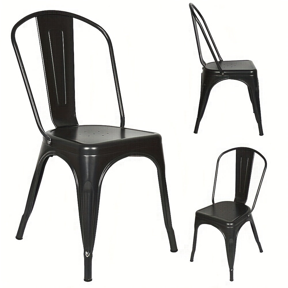 Set van 4 Industriële Metalen Eetkamerstoelen – Zwarte Stapelbare Stoelen van Duurzaam Metaal – Stevige Constructie voor Restaurant, Eetkamer of Horecagebruik (43 x 46 x 85 cm)