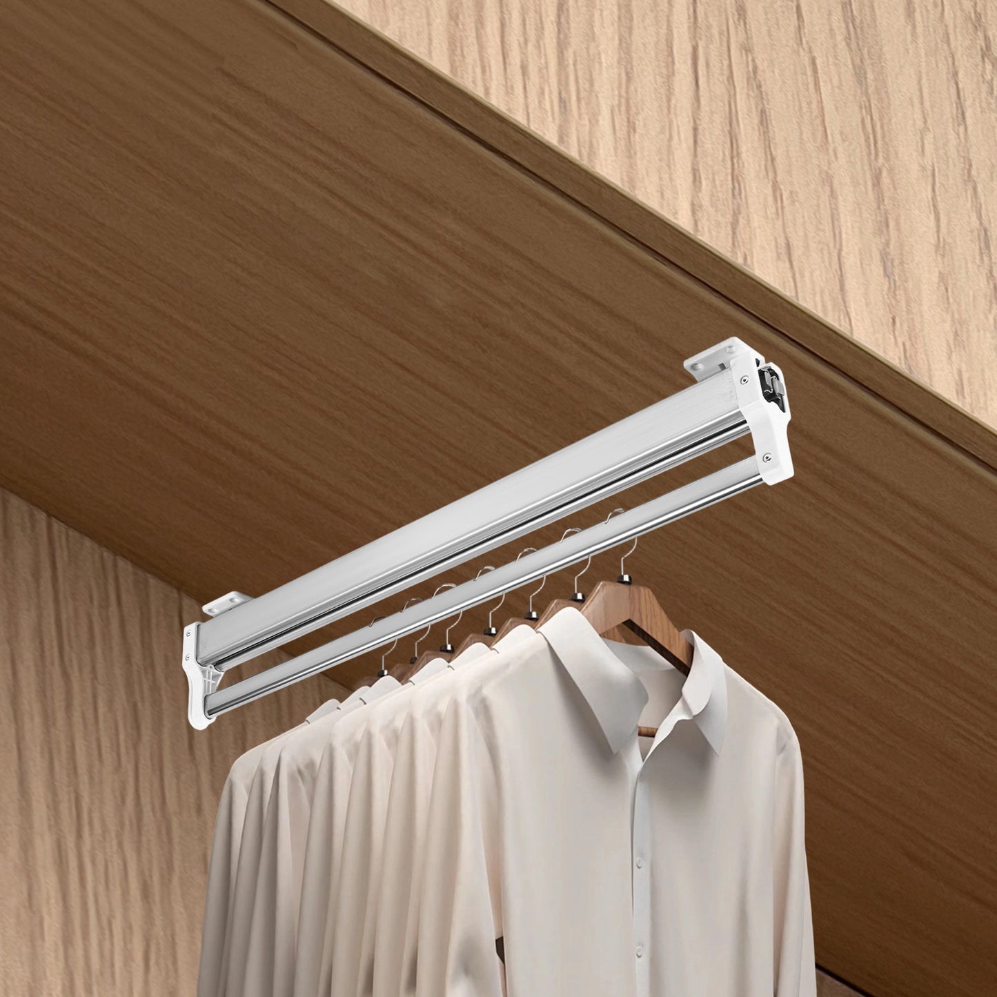 Adjustable Hanging Sliding Rail Clothing Rack with Heavy-Duty Carbon Frame - Extends 53.34-109.22 cm Length, 55 Weight Capacity Wardrobe System for Hanging Pants, Skirts, Scarves - Space-Saving Vertical Storage Organizer