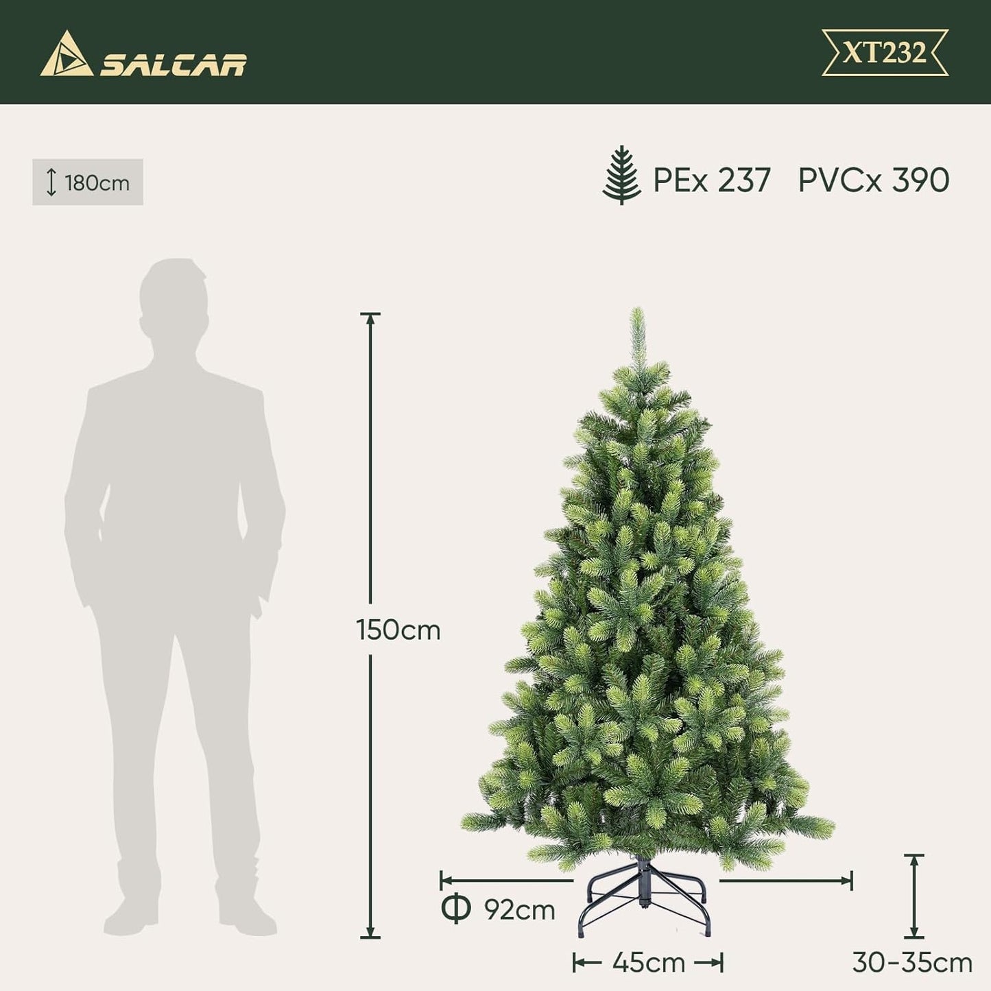 Kerstboom – Kunstkerstboom – Kunstboom – Versierde Boom – Flocked Boom – 210 cm Hoogte – Realistische PE Tips – Met Ingebouwde Verlichting
