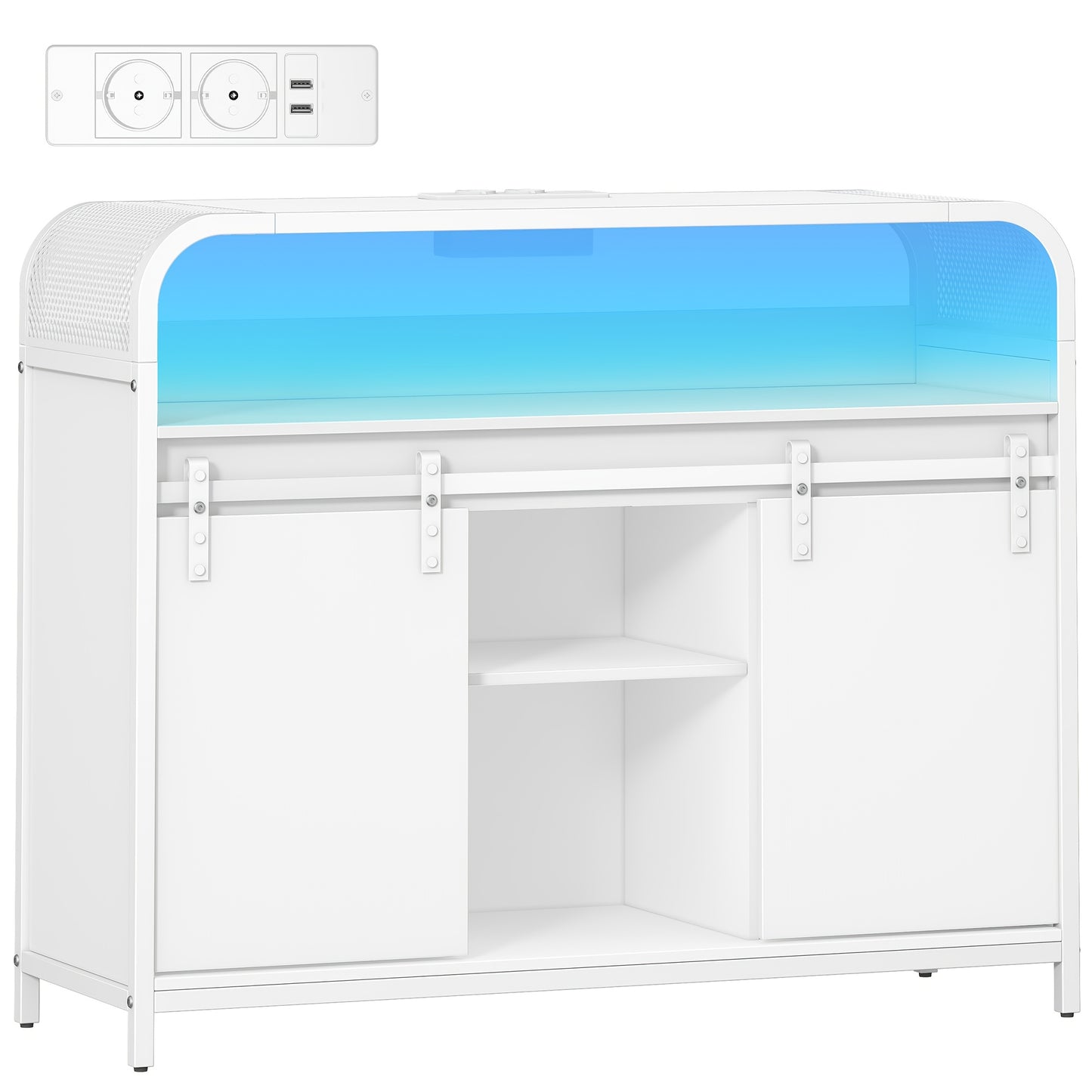 Sideboard with LED Lighting, Kitchen Cabinet with Power Strip, Storage Cabinet with 2 Sliding Doors, Adjustable Dividers, Kitchen, Dining Room, 35 X 100 X 80cm, Kitchen Sideboard Cabinet, Pantry Cabinet for Kitchen, Cupboard