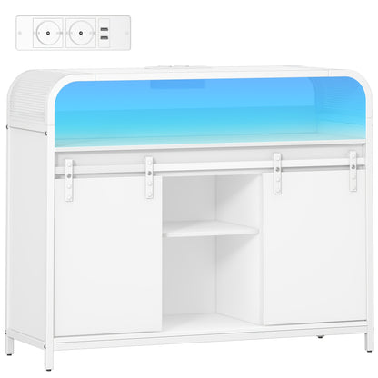 Sideboard with LED Lighting, Kitchen Cabinet with Power Strip, Storage Cabinet with 2 Sliding Doors, Adjustable Dividers, Kitchen, Dining Room, 35 X 100 X 80cm, Kitchen Sideboard Cabinet, Pantry Cabinet for Kitchen, Cupboard