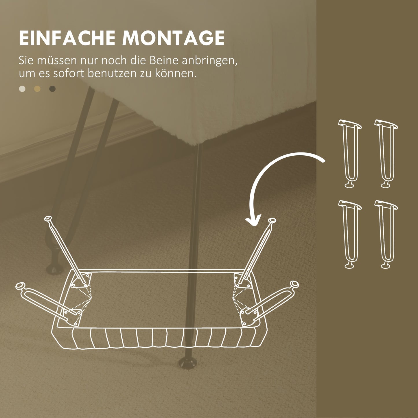 Poef – Zitzak – Voetenbankje – Kruk – Opbergpoef – Crème Wit – Gestoffeerde Buitenbank – Zachte Pluche Bekleding – Stevige Metalen Poten – Compact 81x30x47 cm
