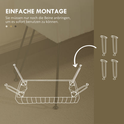 Poef – Zitzak – Voetenbankje – Kruk – Opbergpoef – Crème Wit – Gestoffeerde Buitenbank – Zachte Pluche Bekleding – Stevige Metalen Poten – Compact 81x30x47 cm