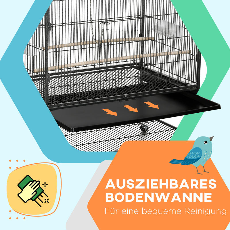 Bird Cage Including Perches, Bird Toys, Removable Bottom Tray, 1 Shelf, Grey