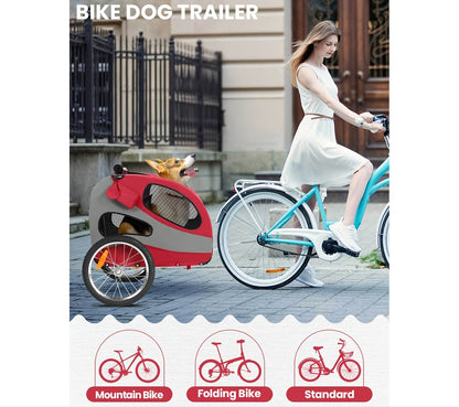 Fietskar Honden – Hondenkar – Fietsaanhanger Hond – Hondentrailer – Fietskooi Honden – Opvouwbaar – Veilig Met Reflectoren – Voor Kleine En Middelgrote Honden – Met Zacht Kussen – Rood M