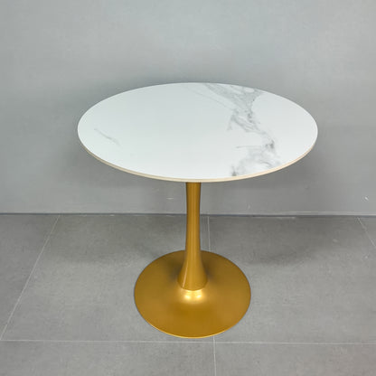 Modern Round Dining Table with Sintered Stone Top & Golden Metal Legs - 78cm Height, Scratch & Heat-Resistant Surface, Seats 2-4 People, Luxury Marble-Like Table for Home, Restaurant, Cafe, Hotel - Easy Assembly, No Wood/Main