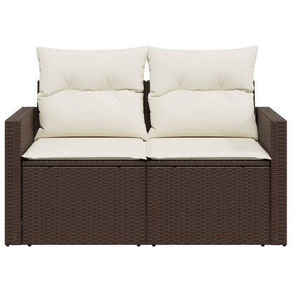 Tuinbank – Buitenbank – Zitbank – Buitenmeubel – 2-Zits – Poly Rattan – Weerbestendig – Met Zachte Beige Kussens