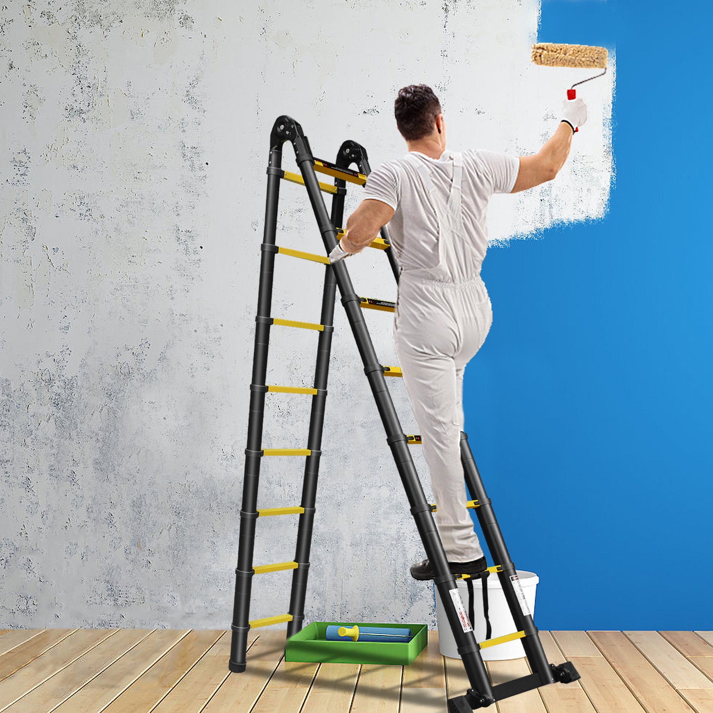 Telescopische Ladder – Telescoopladder – Vouwladder – Uitschuifbare Ladder – Aanleunladder – Aluminium – Max. 150 kg Draagkracht – Compact Opvouwbaar