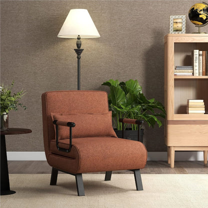 4-in-1 Slaapbank – Slaapstoel – Loungestoel – Opvouwbare Bank – Eénpersoonsbed – 6-voudig Verstelbare Rugleuning – Comfortabel Linnen Met Katoenen Vulling – Coffee Gray