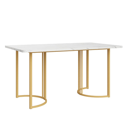 Eettafel – Tafel – Dinertafel – Keukentafel – Tafeltje – Wit Gouden Marmer – Verstelbare Poten – Compacte Afmeting 140x80 cm