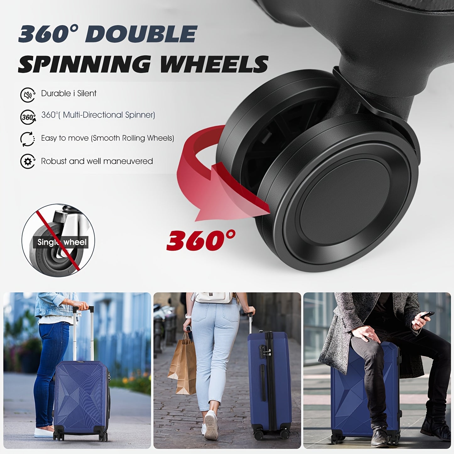 Kofferset – Reiskoffer – Bagageset – Suitcase – Trolley – ABS Hardcase – Digitale Weegschaal – 4-delige Set Zwart – Stille Spinner Wielen – Verstelbare Aluminium Trekstang