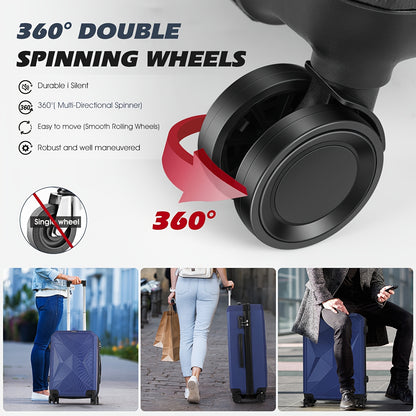 Luggage Set of 4 -12"/20"/24"/28" Expandable Suitcases, Upgraded Zipper, Durable ABS Hard Shell, Blue