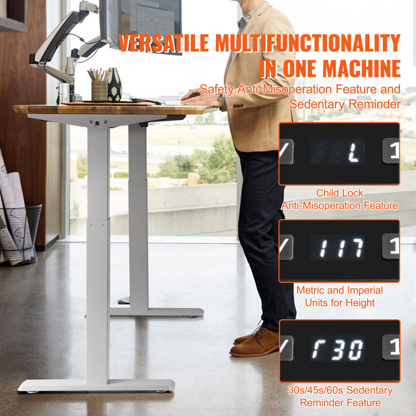 Zit-Sta Bureau Frame – Elektrisch Bureau Onderstel – Verstelbaar Bureau – Sta Bureau – Bureau Poten – Hoogte Verstelbaar 70-117 cm – Stabiel Stalen Frame – Stil Motor Snel Verstelbaar