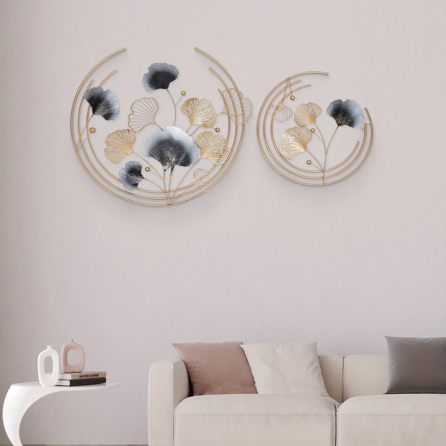 Muurdecoratie – Wanddecoratie – Wandbord – Wandkunst – Wandversiering – Gouden 3D Metalen Design – Set Groot 69cm & Klein 47cm