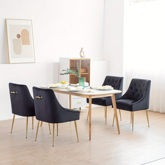 Eetkamerstoel – Stoel – Dining Chair – Dinerstoel – Eetkamerstoel Set – Grijs Fluweel – Gouden Metalen Poten – Comfortabele Zitting – Stevig Frame