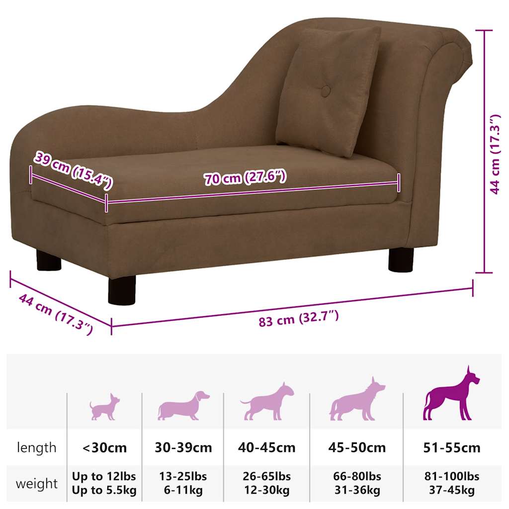 Dierenbank Hond Kat – Huisdierbank – Hondenbed – Kattenmand – Pet Sofa – Stevig Houten Frame – Wasbare Pluche Bekleding – Groot Bruin