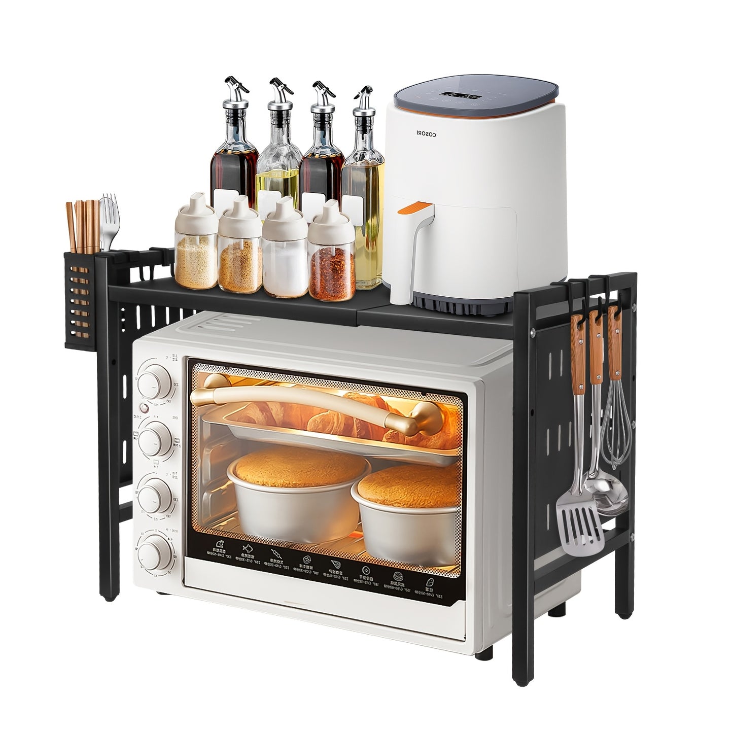 Adjustable Oven Rack 38-67cm, Carbon Steel Kitchen Counter Organizer - 45cm Height For Microwave, Toaster & Appliances, Heavy Duty Storage Shelf