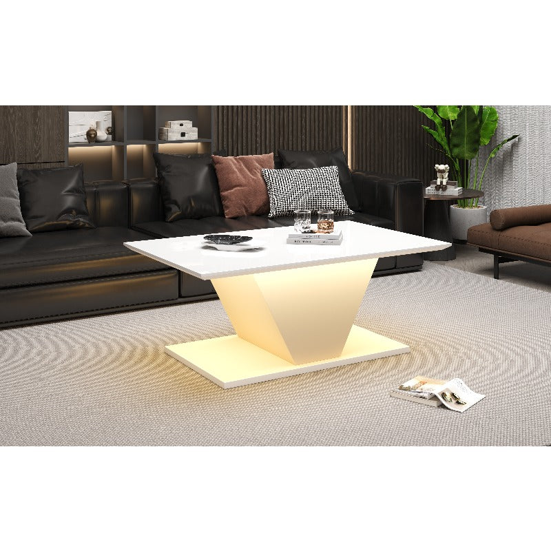 Witte Salontafel – Koffietafel – Sofa Tafel – Center Tafel – Bijzettafel – Hoogglans Afwerking – V-Vorm Design – Compact 100x50x46 cm – Geen Montage