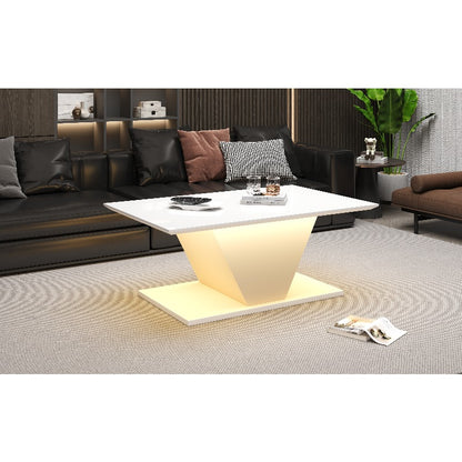 Witte Salontafel – Koffietafel – Sofa Tafel – Center Tafel – Bijzettafel – Hoogglans Afwerking – V-Vorm Design – Compact 100x50x46 cm – Geen Montage