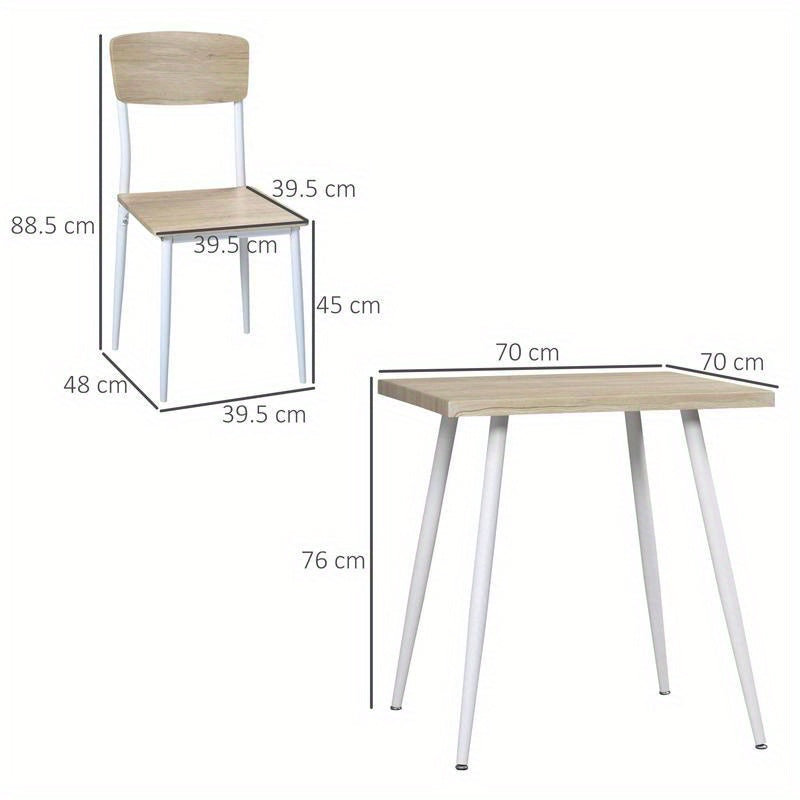 3-Teilige Essgruppe Esstisch Mit 2 Stühlen Esszimmergruppe Mit Metallgestell Sitzgruppe Für Esszimmer, Küche Nautr+Weiß, Moderne Küchenmöbel, Schneller Aufbau, Platzsparend, Esstisch Im Landhausstil Geeignet Für Wohnzi