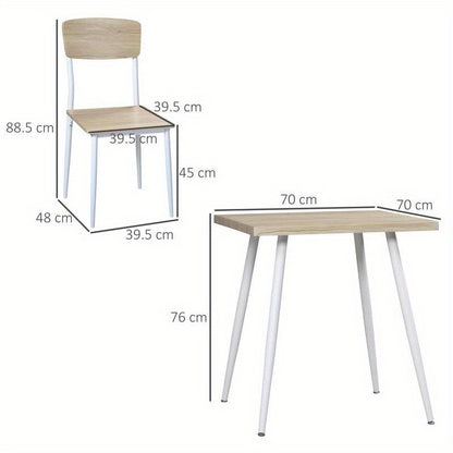3-Teilige Essgruppe Esstisch Mit 2 Stühlen Esszimmergruppe Mit Metallgestell Sitzgruppe Für Esszimmer, Küche Nautr+Weiß, Moderne Küchenmöbel, Schneller Aufbau, Platzsparend, Esstisch Im Landhausstil Geeignet Für Wohnzi